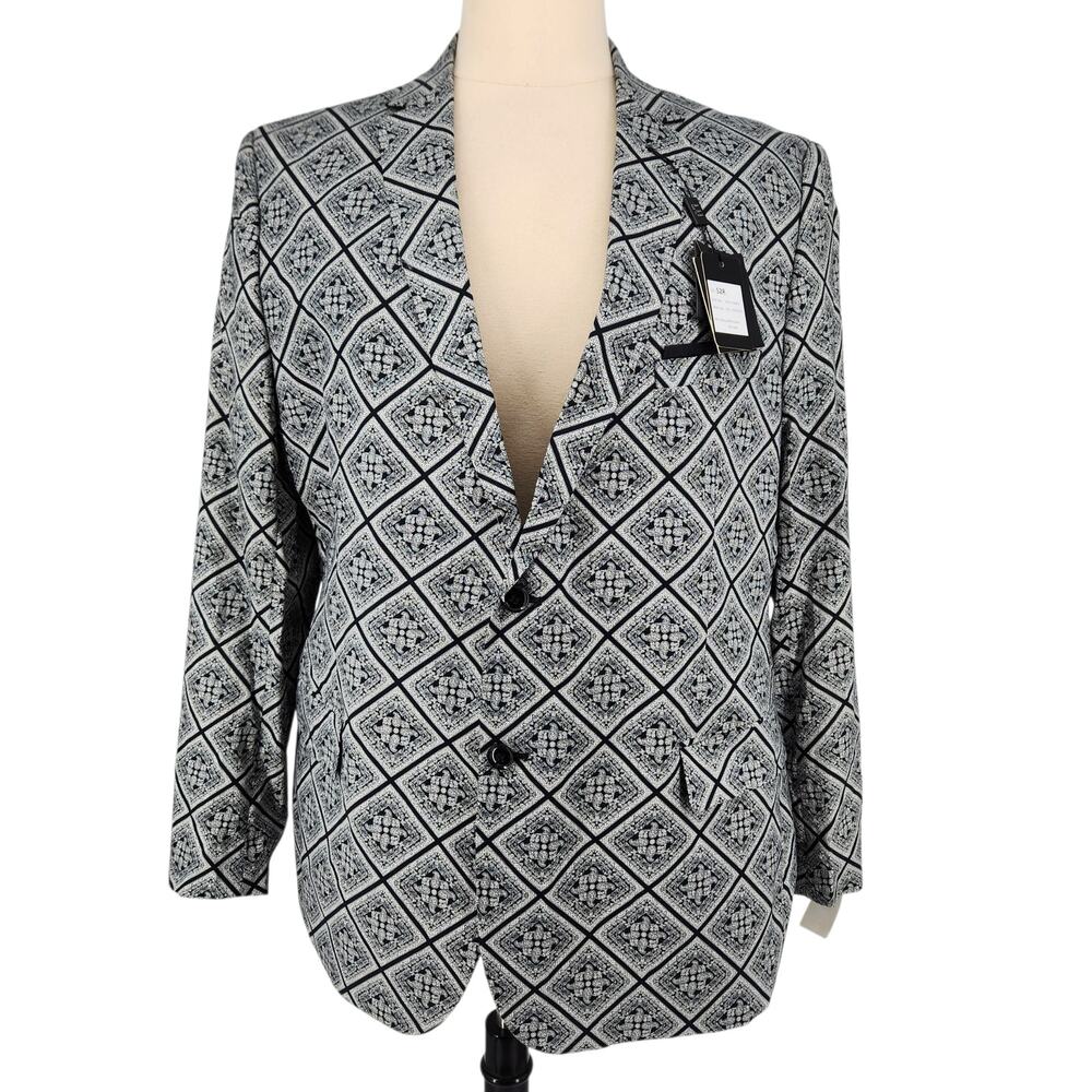 Linea Uomo Cotton Blazer Sports Coat Black & White Geometric Print Modern Fit